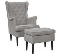 vidaXL Sillón con reposapiés, 2 unidades, color gris claro, tapizado en terciopelo
