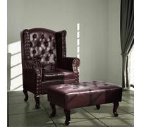 vidaXL Sillón con reposapiés cuero sintético marrón oscuro