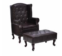 vidaXL Sillón con reposapiés cuero sintético marrón oscuro