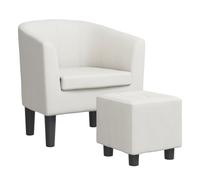 vidaXL Sillón con taburete — Butaca relax para salón/oficina/dormitorio, cuero sintético blanco