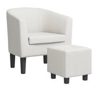 vidaXL Sillón con taburete — Butaca relax para salón/oficina/dormitorio, cuero sintético blanco
