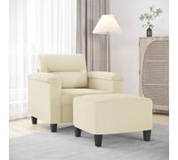 vidaXL Sillón con taburete cuero sintético color crema 60 cm
