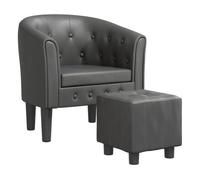 vidaXL Sillón con taburete cuero sintético Negro, Gris, Marrón