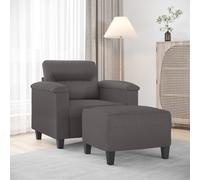 Sillón con reposapiés de color gris, 60 cm, de imitación cuero (vidaXL)