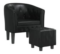 vidaXL Sillón con taburete – Butaca relax con respaldo y reposabrazos, cuero sintético Negro