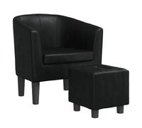 vidaXL Sillón con taburete Butaca de relax, silla decorativa, cuero sintético negro