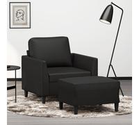 vidaXL Sillón con taburete cuero sintético negro 60 cm