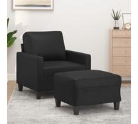 vidaXL Sillón con taburete cuero sintético negro 60 cm