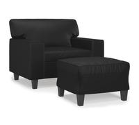 vidaXL Sillón con taburete cuero sintético negro 60 cm