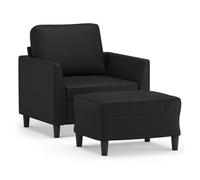 vidaXL Sillón con taburete – cuero sintético negro 60 cm