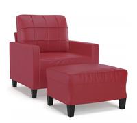 vidaXL Sillón con taburete cuero sintético rojo tinto 60 cm