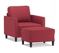 vidaXL Sillón con taburete cuero sintético rojo tinto 60 cm
