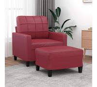 vidaXL Sillón con taburete cuero sintético rojo tinto 60 cm