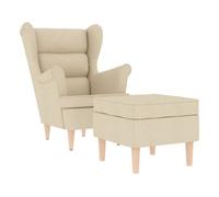 vidaXL Sillón con taburete reposapiés de tela crema