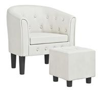 vidaXL Sillón con Taburete, Silla con Respaldo Reposabrazos, Butaca de Relax Descanso TV, Asiento para Salón Oficina, Cuero Sintético Blanco