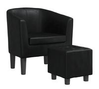 vidaXL Sillón con Taburete, Silla Decorativa, Butaca de Relax Descanso TV, Asiento para Salón Oficina Dormitorio, Cuero Sintético Negro