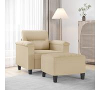 vidaXL Sillón con taburete tela de microfibra crema 60 cm
