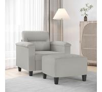 vidaXL Sillón con taburete tela de microfibra gris claro 60 cm