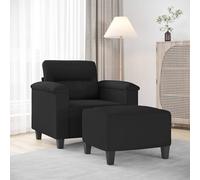 vidaXL Sillón con taburete tela de microfibra negro 60 cm