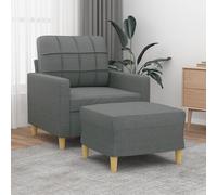 Sillón con reposapiés, color gris oscuro, 60 cm, tapizado en tela