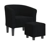 vidaXL Sillón con taburete – Butaca relax con respaldo y reposabrazos, tela negra para salón/oficina