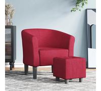 vidaXL Sillón relax con taburete de tela – Rojo vino tinto, Marrón, Gris claro
