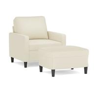 Sillón con reposapiés de color crema, 60 cm, tapizado en terciopelo (vidaXL)