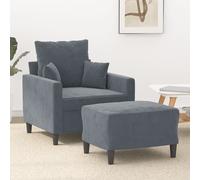 vidaXL Sillón con taburete terciopelo gris oscuro 60 cm
