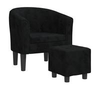 vidaXL Sillón con taburete – Butaca relax con respaldo y reposabrazos – Terciopelo negro