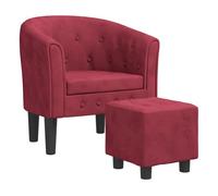 vidaXL Sillón con taburete terciopelo rojo tinto