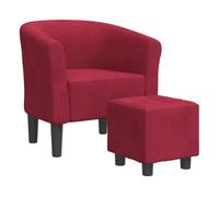 Vidaxl sillón con taburete terciopelo rojo tinto