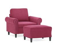 Vidaxl sillón con taburete terciopelo rojo tinto 60 cm