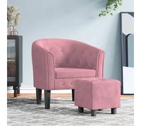 vidaXL Sillón con taburete de terciopelo rosa