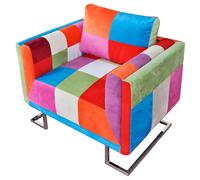 vidaXL Sillón cubo con diseño de retales tela Patchwork patas cromadas