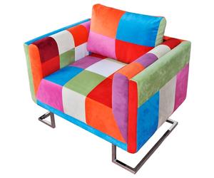 vidaXL Sillón cubo con diseño de retales tela Patchwork patas cromadas