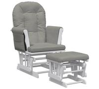 vidaXL Sillón de Lactancia con Taburete Silla Mecedora Asiento Salón Tela Gris Claro y blanco