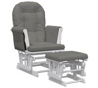 vidaXL Sillón de Lactancia con Taburete Silla Mecedora Asiento Salón Tela Gris Oscuro y blanco
