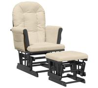 vidaXL Sillón de Lactancia con Taburete Silla Mecedora Asiento Salón Tela Negro y Crema