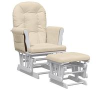 vidaXL Sillón de Lactancia con Taburete Tela Blanco Crema, Silla Mecedora, sillón de Relax, sillón de Lactancia, sillas mecedoras, sillones de Relax