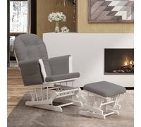 vidaXL Sillón de Lactancia con Taburete Silla Mecedora Asiento Salón Tela Gris Oscuro y blanco