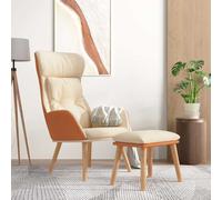 vidaXL Sillón de relax con taburete tela y cuero sintético color crema