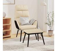 vidaXL Sillón de relax con taburete tela y cuero sintético crema