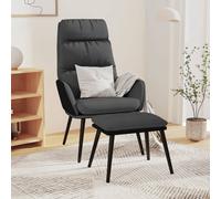 vidaXL Sillón de relax con taburete tela y piel sintética gris oscuro