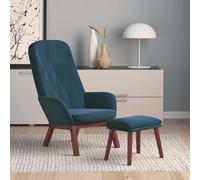 vidaXL Sillón de Relax con Taburete, Silla de Comedor, Sillón con Patas de Madera, Asiento para Salón Oficina, Estilo Moderno, Terciopelo Azul