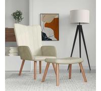 vidaXL Sillón de relax con taburete terciopelo blanco crema