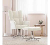 vidaXL Sillón de relax con taburete terciopelo blanco crema