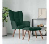 vidaXL Sillón de relax con taburete terciopelo verde oscuro