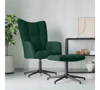 vidaXL Sillón de relax con taburete terciopelo verde oscuro