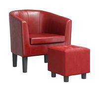 vidaXL Sillón diseño de Cubo con reposapiés Cuero sintético Rojo Tinto