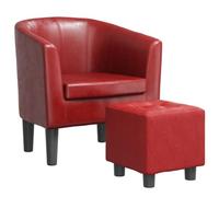 vidaXL Sillón diseño de cubo con reposapiés – Butaca relax, cuero sintético rojo tinto